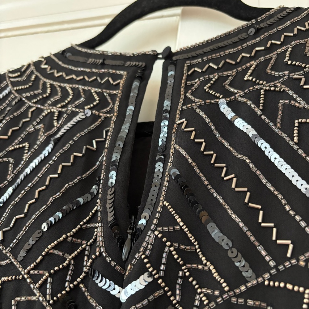 Parker Topaz Beaded Sequin Mini Dress Black Geometric Cocktail Party Size S NWT - Picture 13 of 16